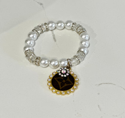 Bracelets Pearl & Rhinestone Beads- Up-Cycled Charm