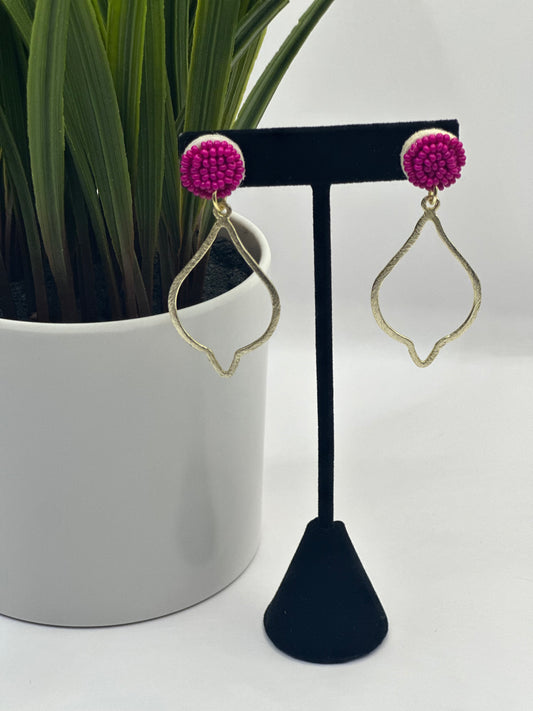 Earrings Pink Beaded Tear Drop