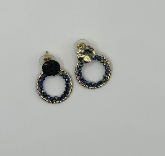 Earrings Blue Bead and Gold Circle