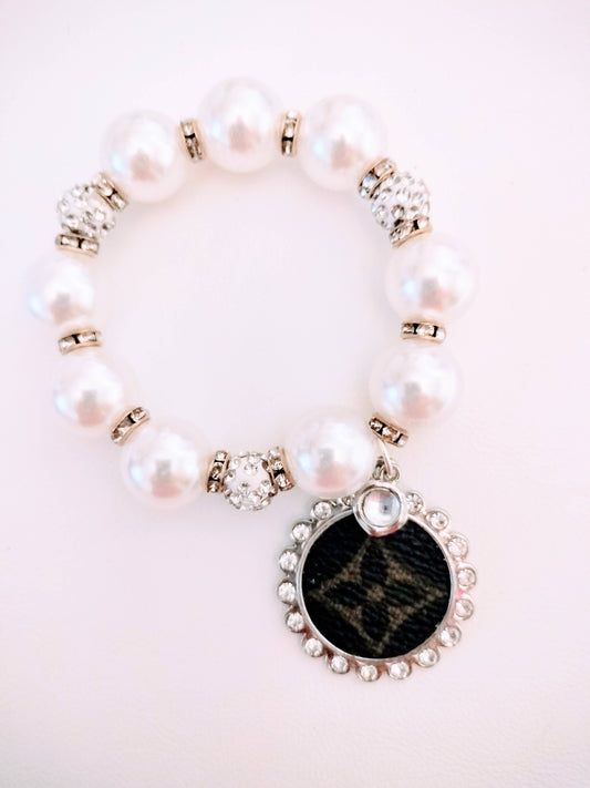 Bracelets Pearl & Rhinestone Beads- Up-Cycled Charm